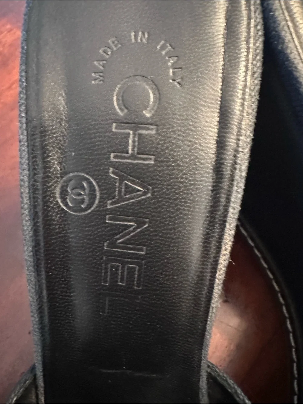 CHANEL Black Camellia Block Heel Mules
